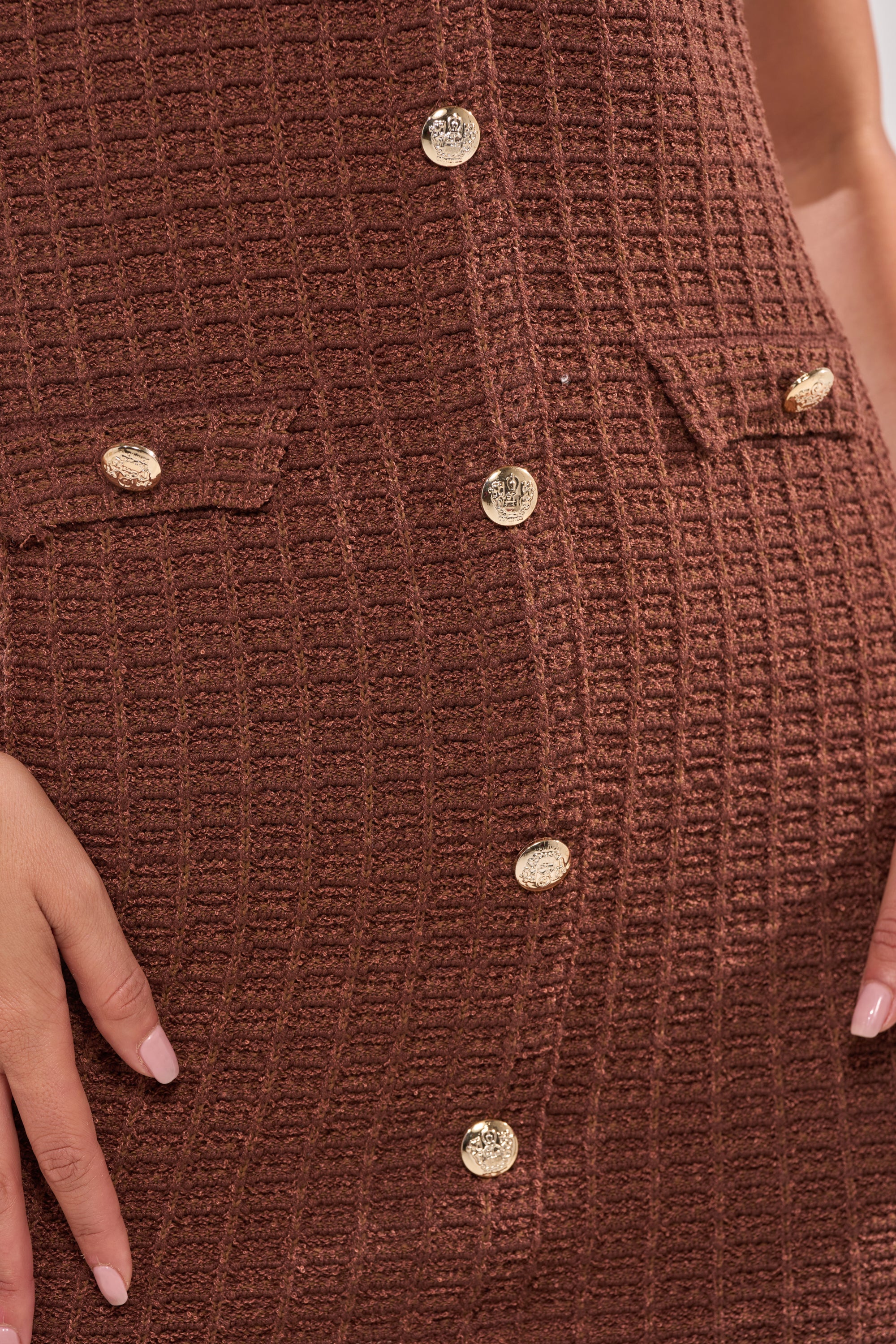 BUTTONED DOWN BADDIE MINI DRESS IN BROWN - Image 7