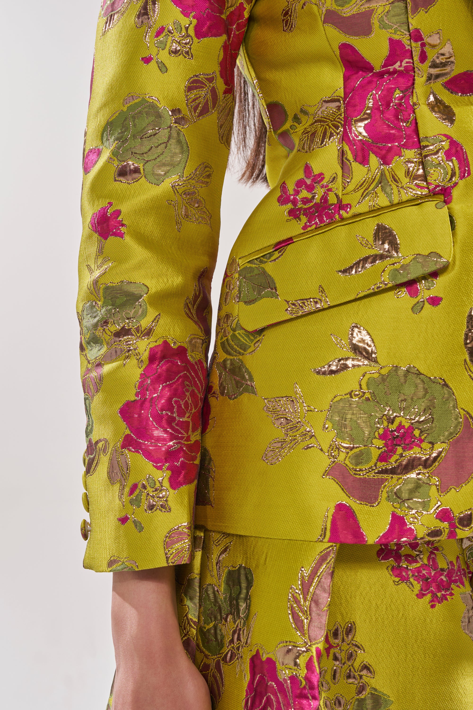 BUY MYSELF FLOWERS BROCADE BLAZER IN LIME - Image 10