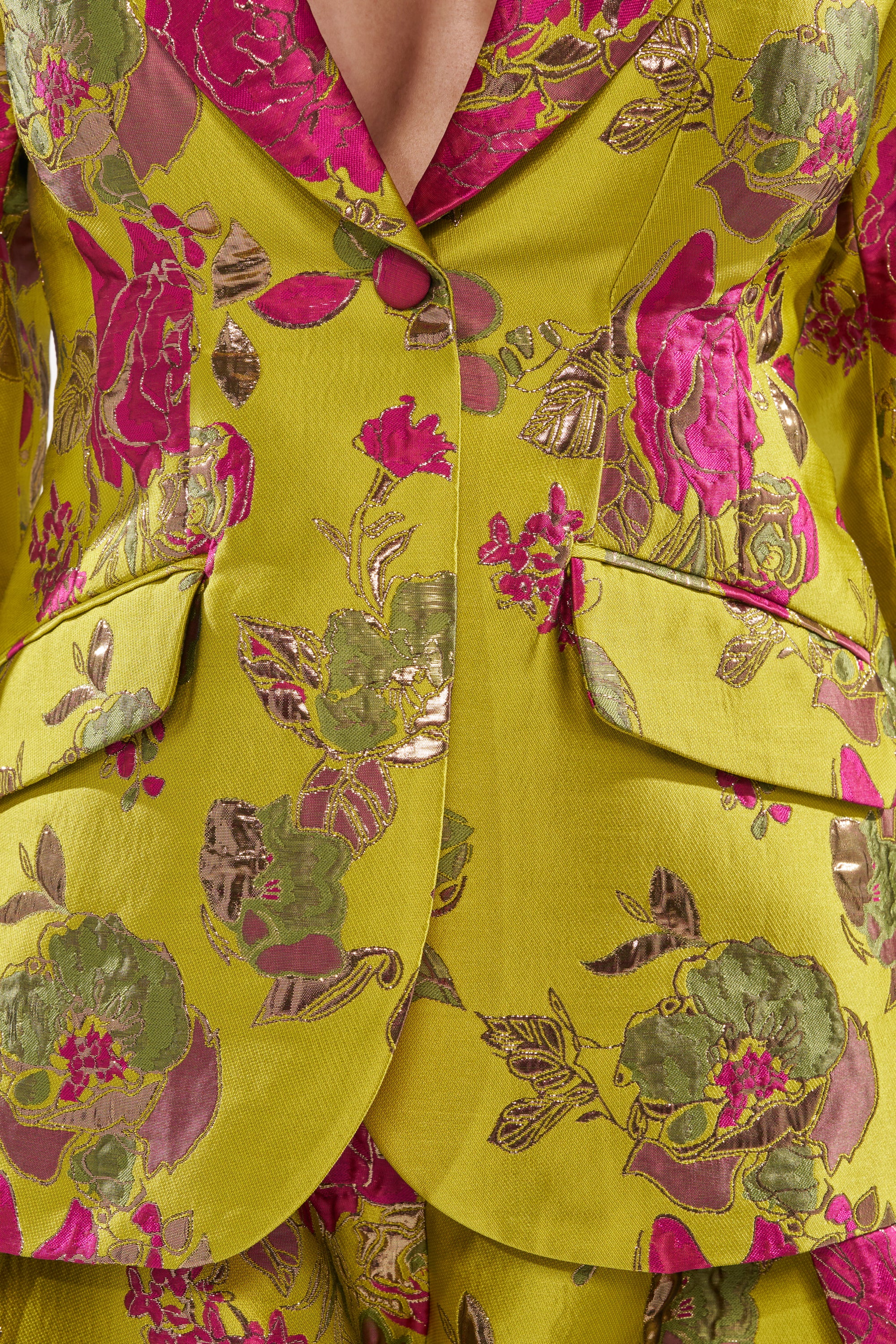 BUY MYSELF FLOWERS BROCADE BLAZER IN LIME - Image 11