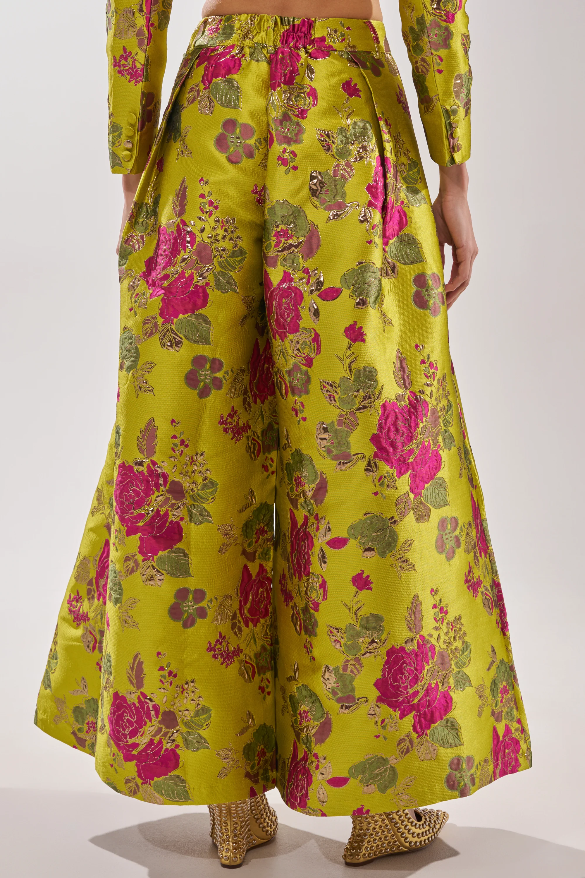BUY MYSELF FLOWERS BROCADE TROUSER IN LIME - Image 5
