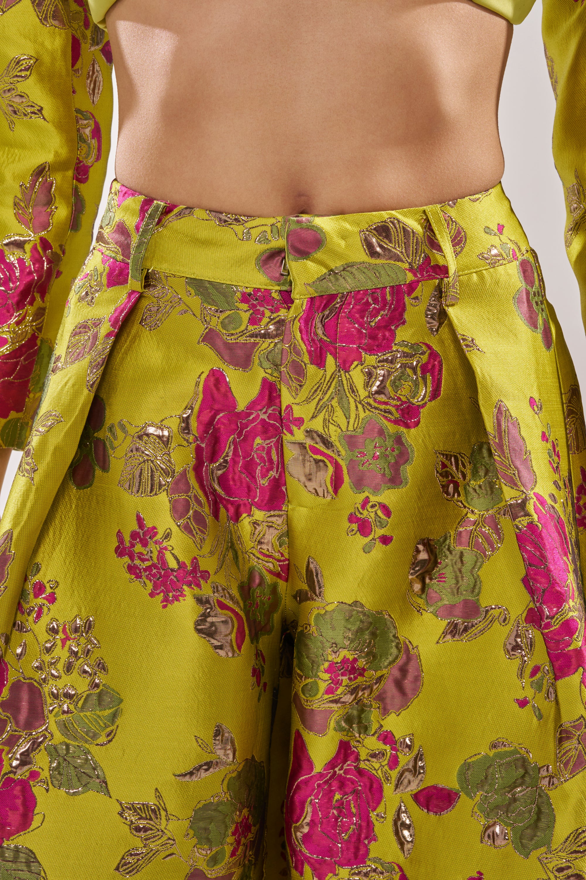 BUY MYSELF FLOWERS BROCADE TROUSER IN LIME - Image 9