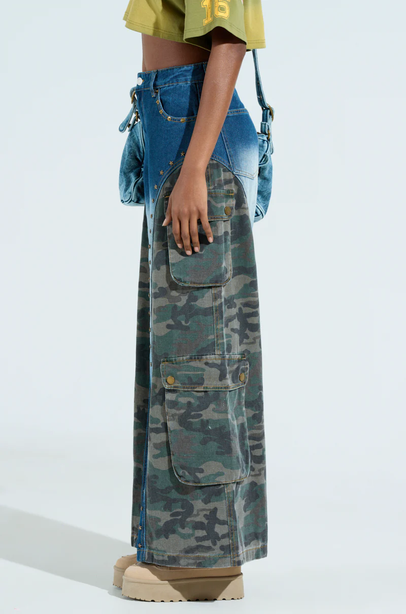 CADET CRAZY CAMO AND DENIM WIDE LEG PANT - Image 2