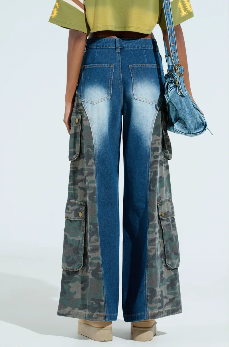 CADET CRAZY CAMO AND DENIM WIDE LEG PANT - Image 3