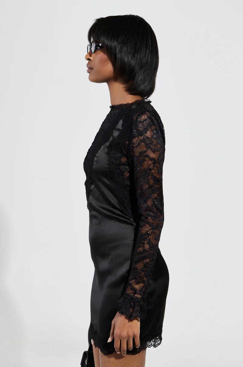 CALL BACK LATER SATIN LACE DETAIL MINI DRESS - Image 3
