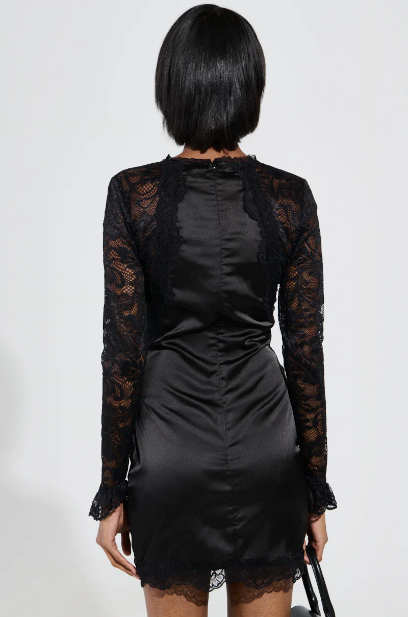 CALL BACK LATER SATIN LACE DETAIL MINI DRESS - Image 4