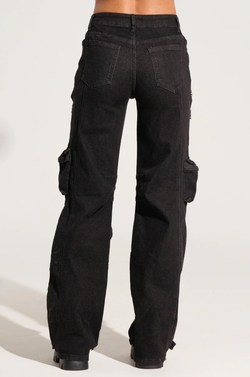 CALLING THE SHOTS CARGO DENIM WITH RHINESTONES IN BLACK - Image 6