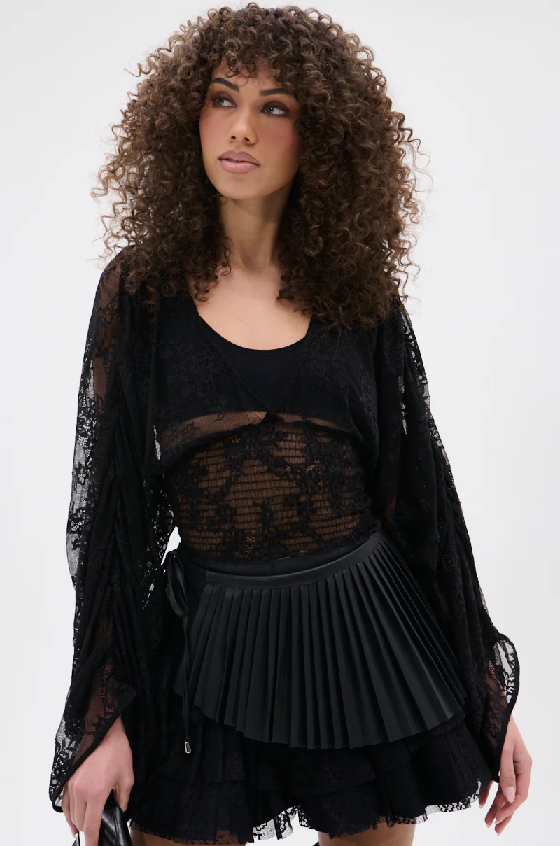 CAMILLA CROPPED RUCHED SLEEVE LACE TOP - Image 2
