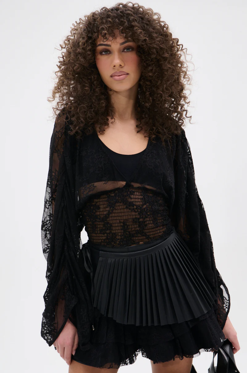 CAMILLA CROPPED RUCHED SLEEVE LACE TOP - Image 3
