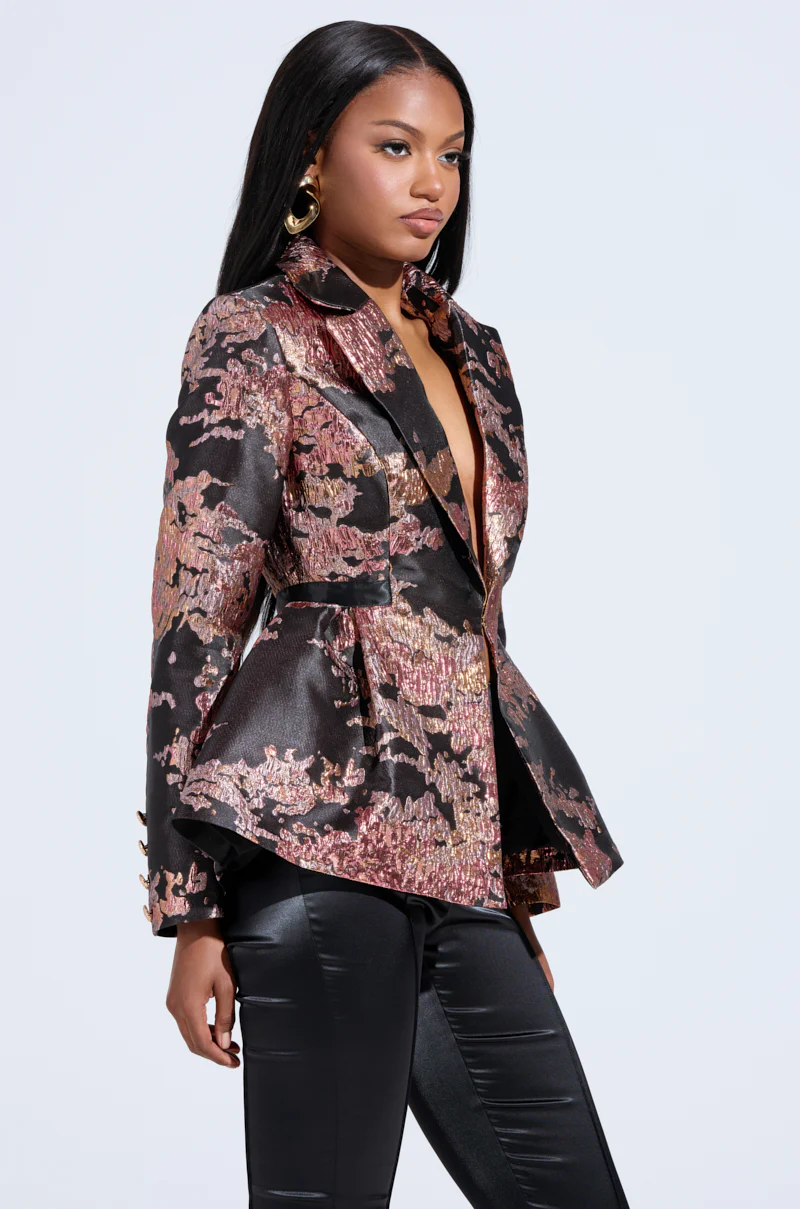 CANARY PEPLUM BLAZER IN BLACK MULTI - Image 2
