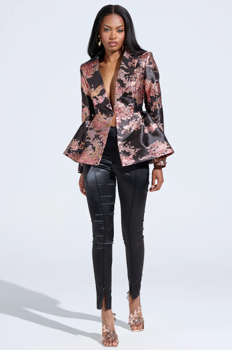 CANARY PEPLUM BLAZER IN BLACK MULTI - Image 6
