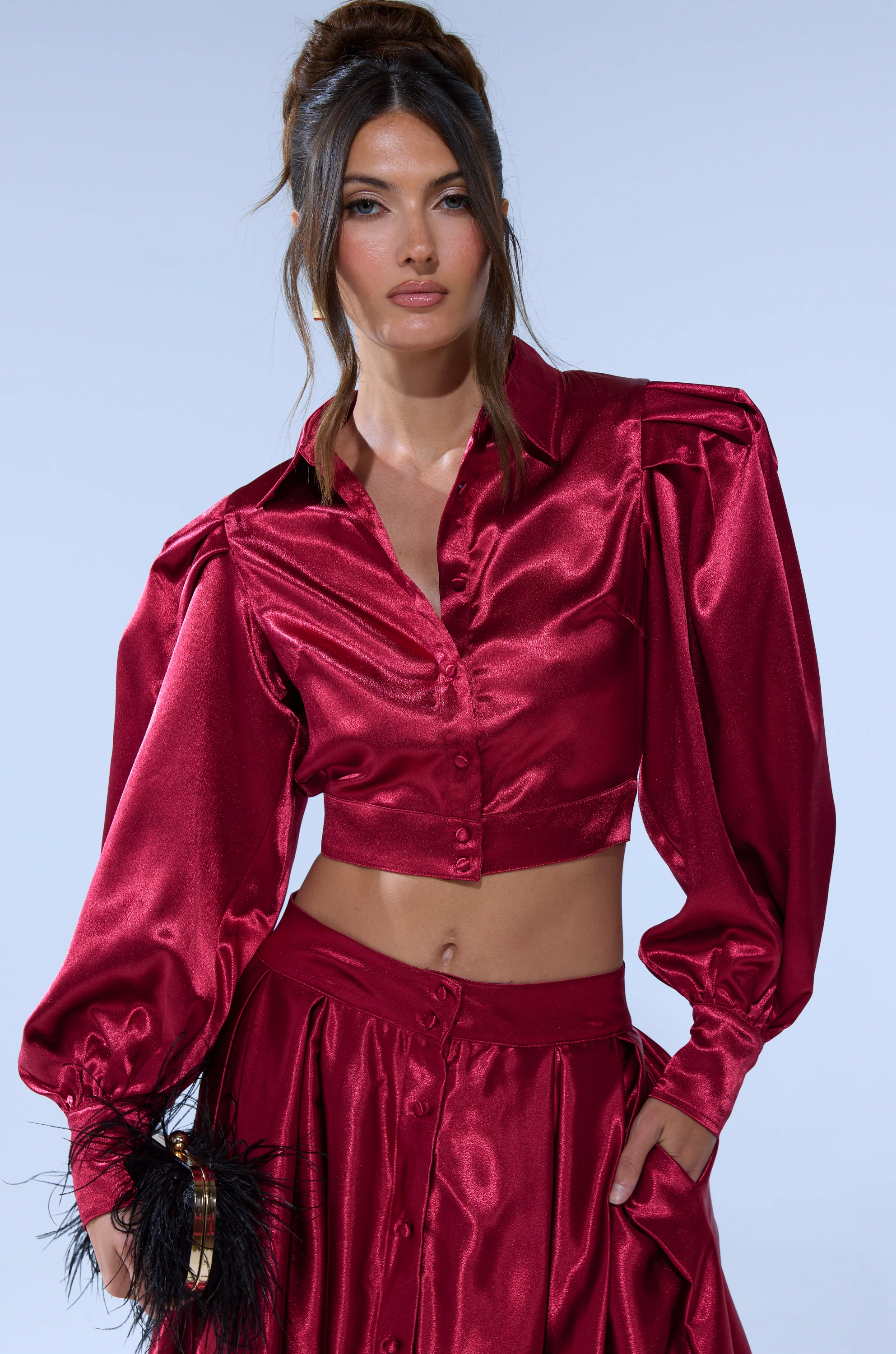 CANDICE OPEN BACK SATIN BUTTON DOWN SHIRT - Image 2