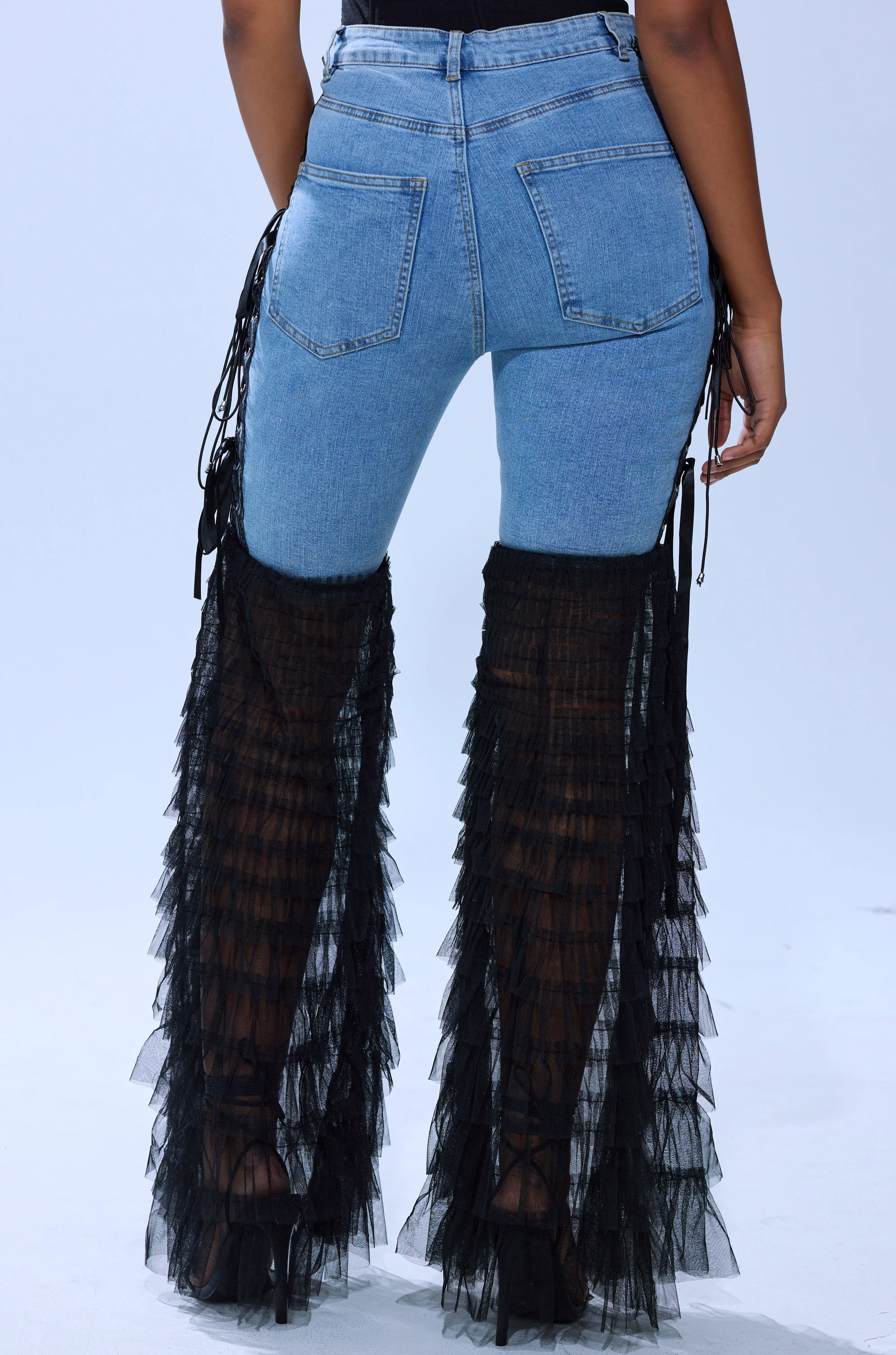 CAN'T DECIDE TULLE AND LACE DENIM JEANS - Image 5