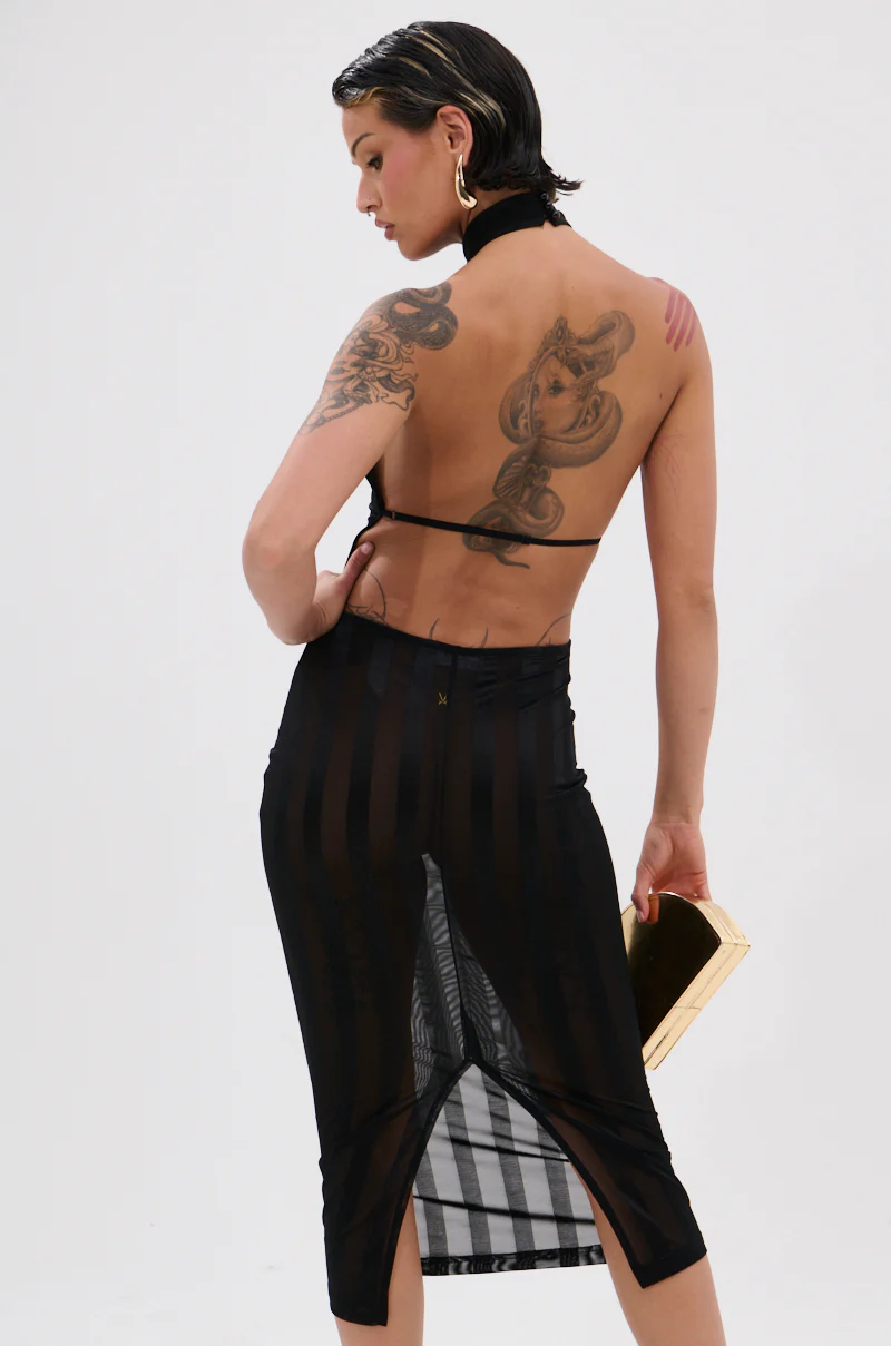 CAN'T FORGET ME SATIN MESH MIDI DRESS - Image 4