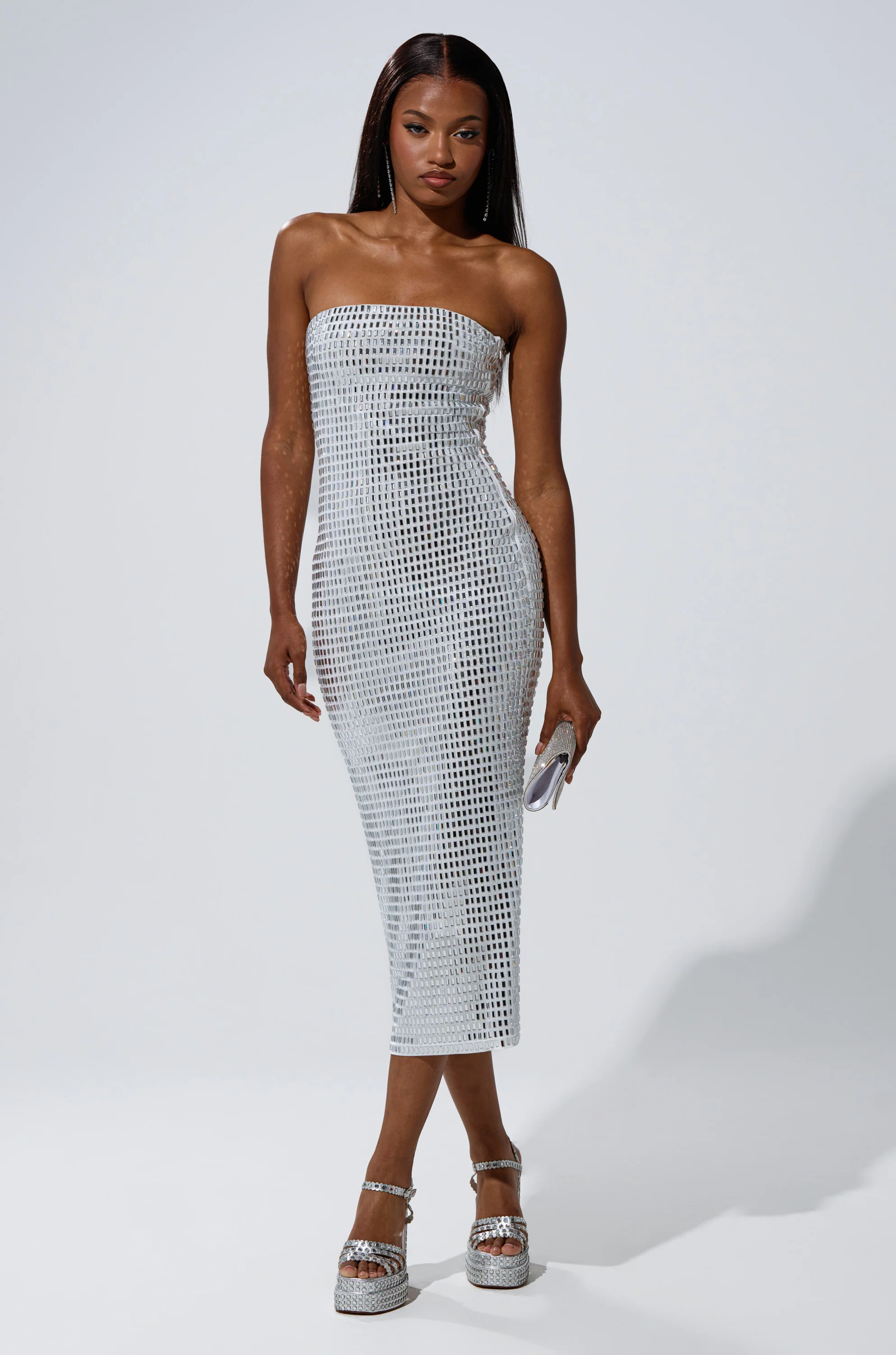 CAN'T SHINE BRIGHTER THAN ME RHINESTONE MIDI DRESS IN WHITE - Image 2