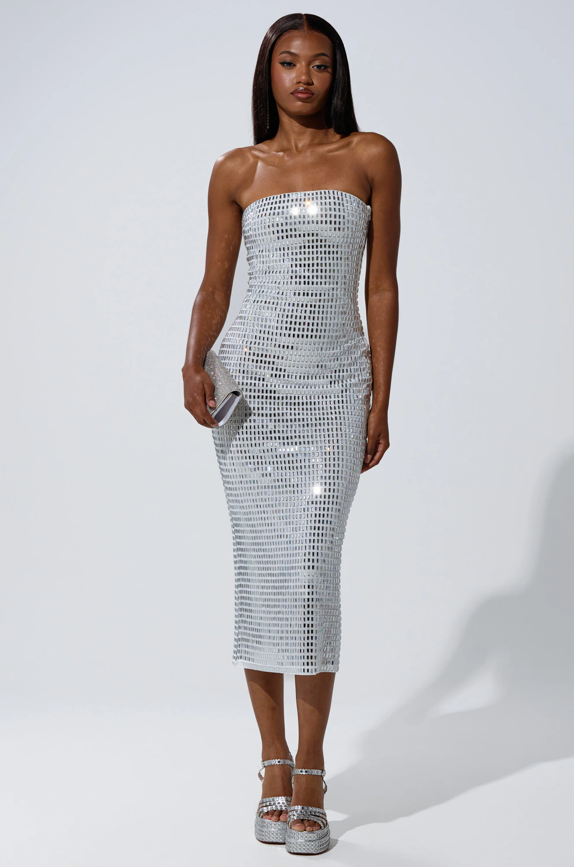 CAN'T SHINE BRIGHTER THAN ME RHINESTONE MIDI DRESS IN WHITE - Image 5
