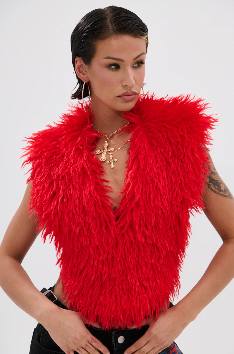 CARLA FAUX FUR HALTER TOP - Image 2