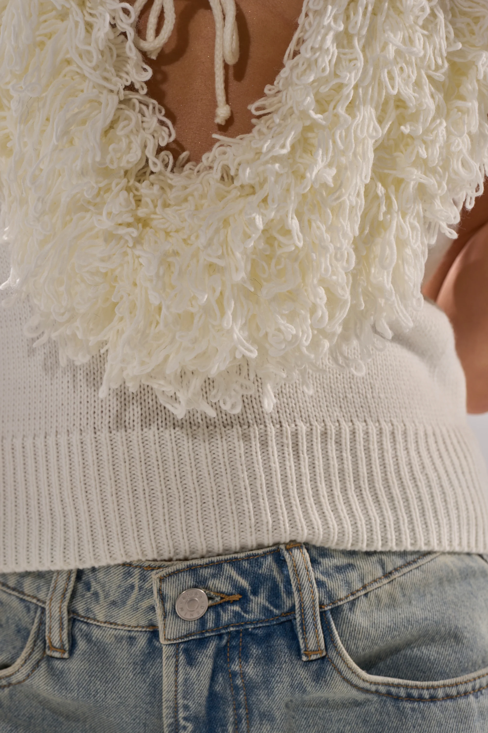 CARLY FRINGE OPEN FRONT SWEATER IN IVORY - Image 6