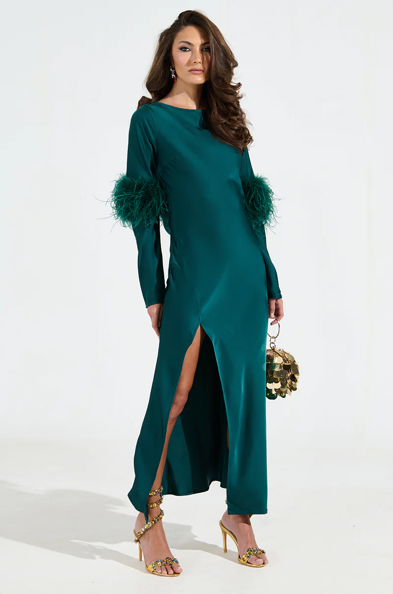 CARRIE FEATHER SLEEVE MAXI DRESS - Image 3