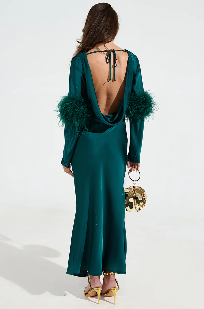 CARRIE FEATHER SLEEVE MAXI DRESS - Image 5