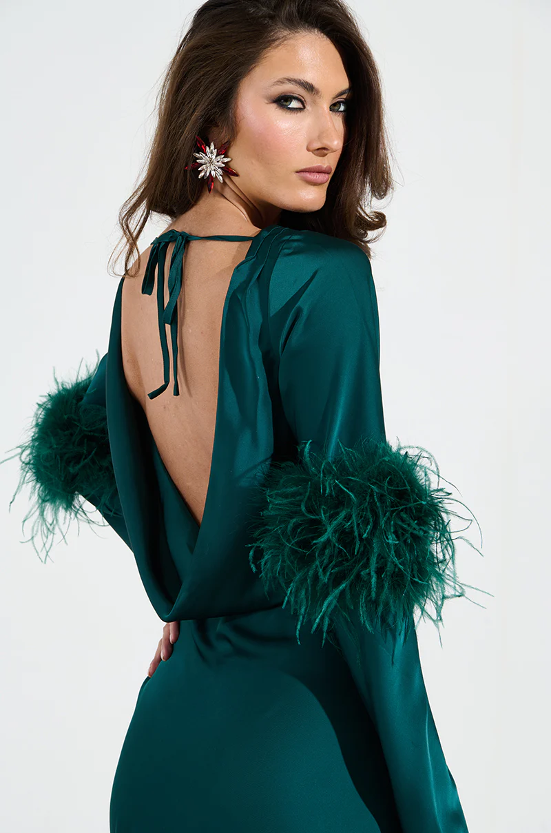 CARRIE FEATHER SLEEVE MAXI DRESS - Image 8