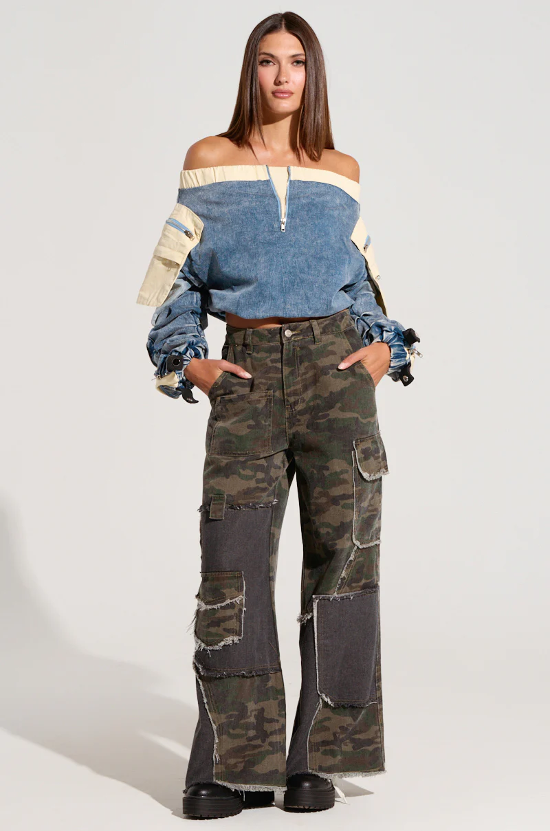 CASSANDRA OFF THE SHOULDER DENIM SCRUNCH TOP - Image 5