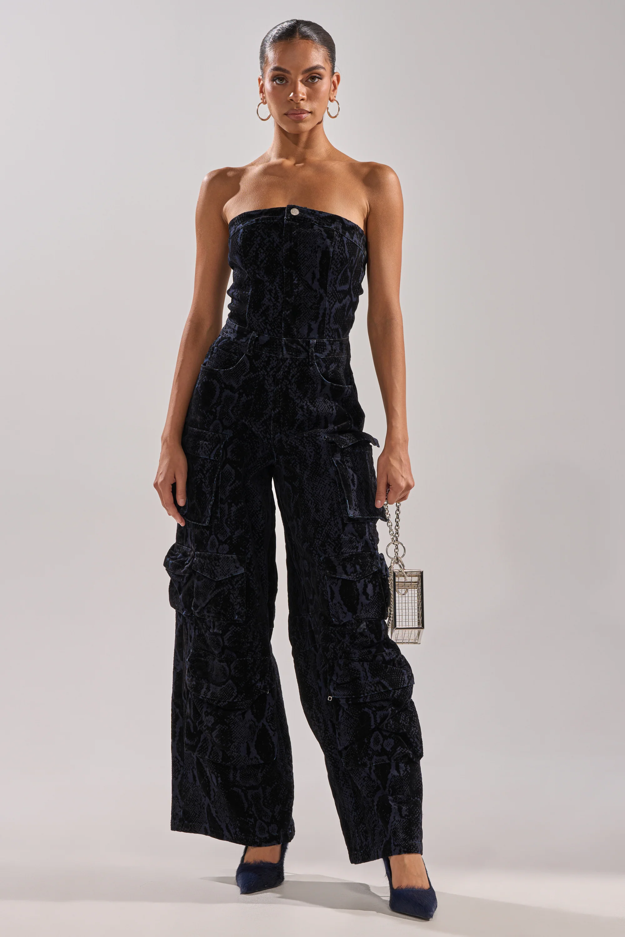 CAUGHT YOUR EYE VELVET DENIM JUMPSUIT IN SNAKEPRINT - Image 2