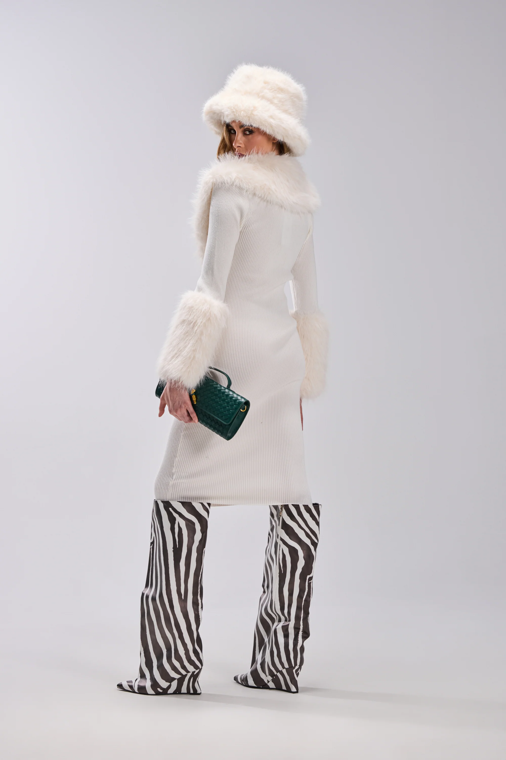 CELINE SWEATER MIDI DRESS WITH FUR TRIM - Image 3