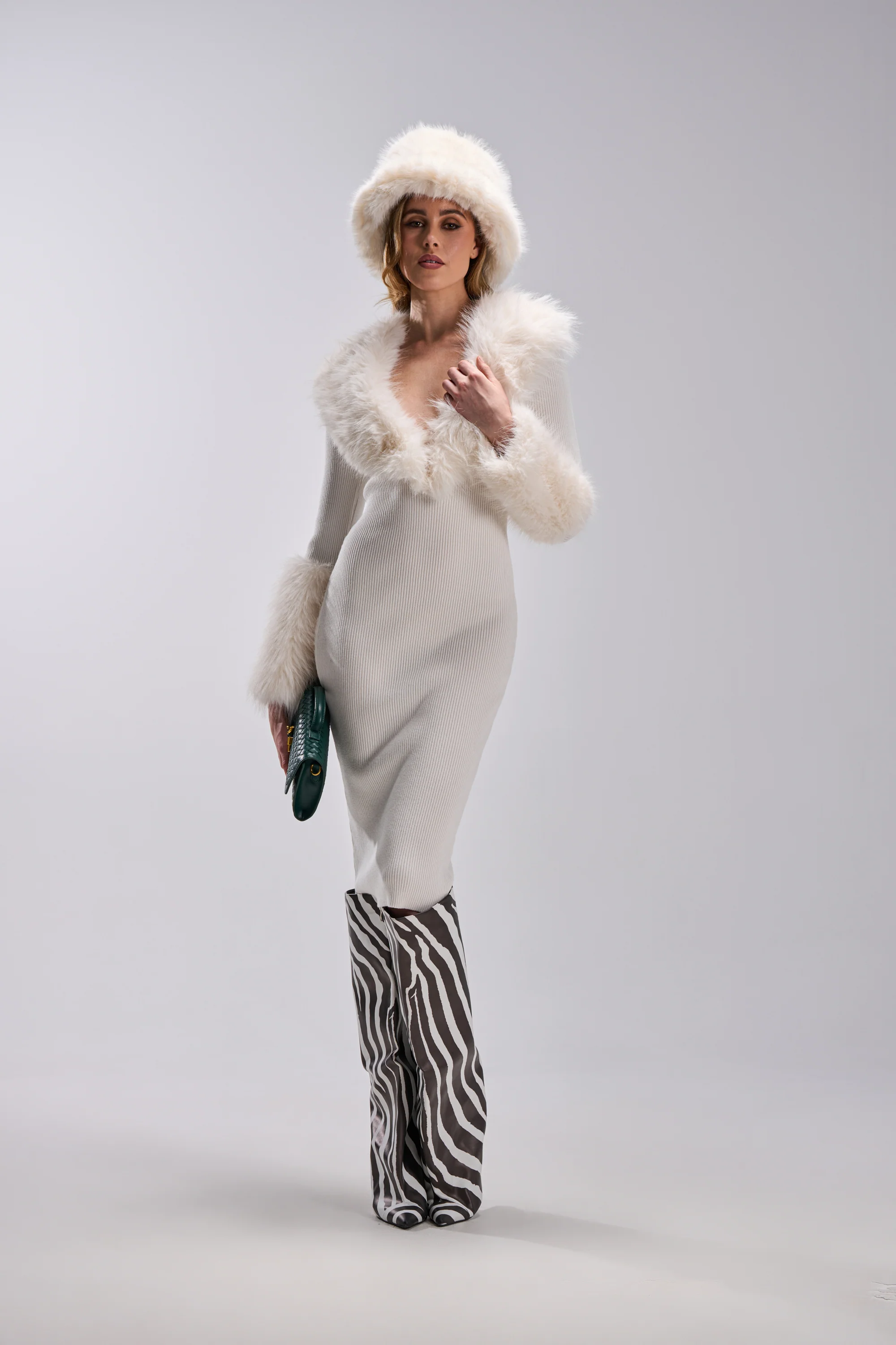 CELINE SWEATER MIDI DRESS WITH FUR TRIM - Image 4