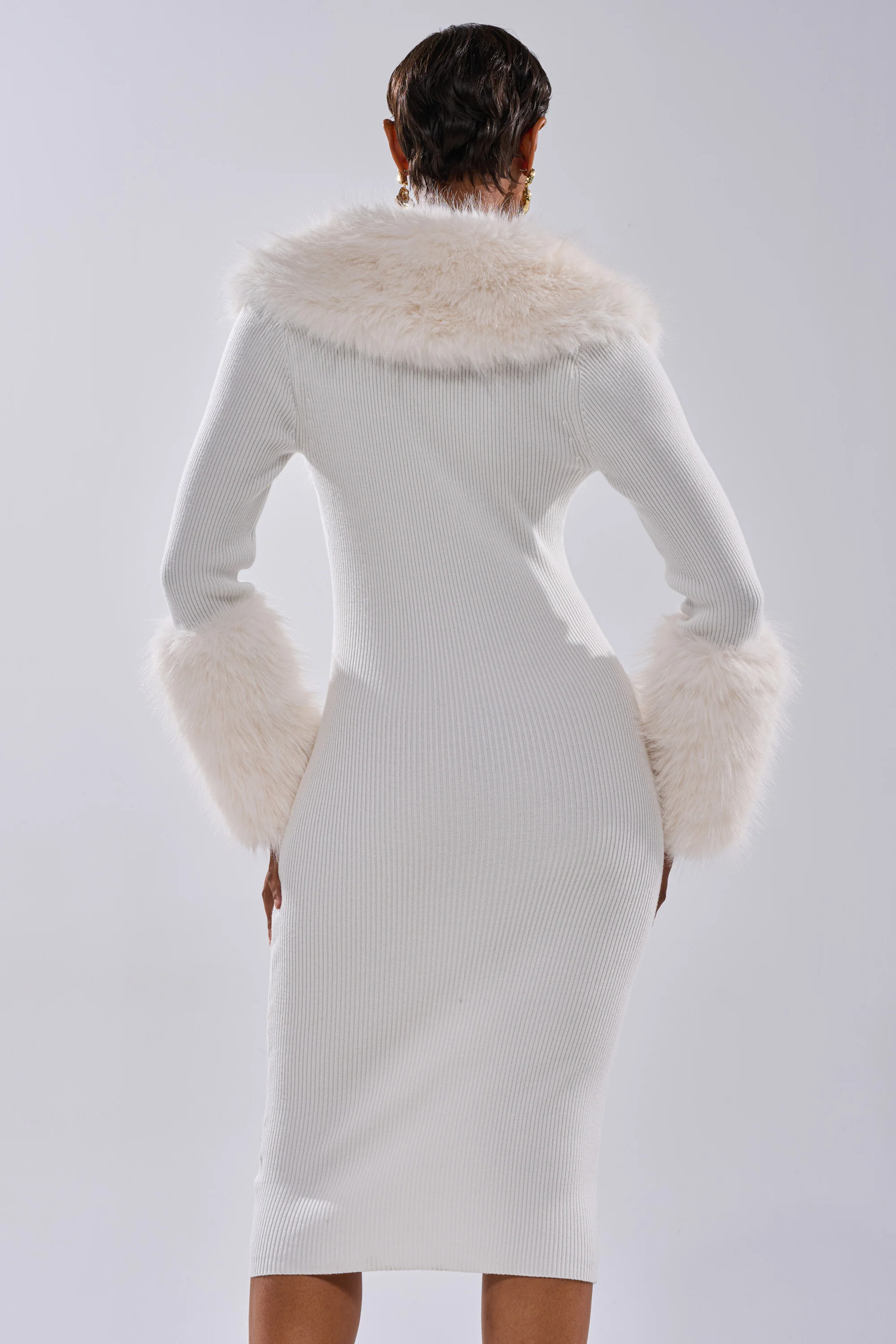 CELINE SWEATER MIDI DRESS WITH FUR TRIM - Image 8