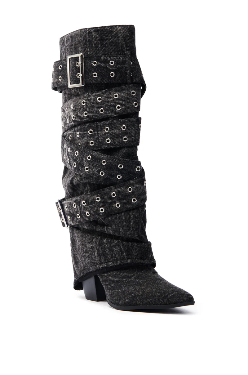 CENSORED BLACK DENIM BELTED CHUNKY BOOT - Image 8