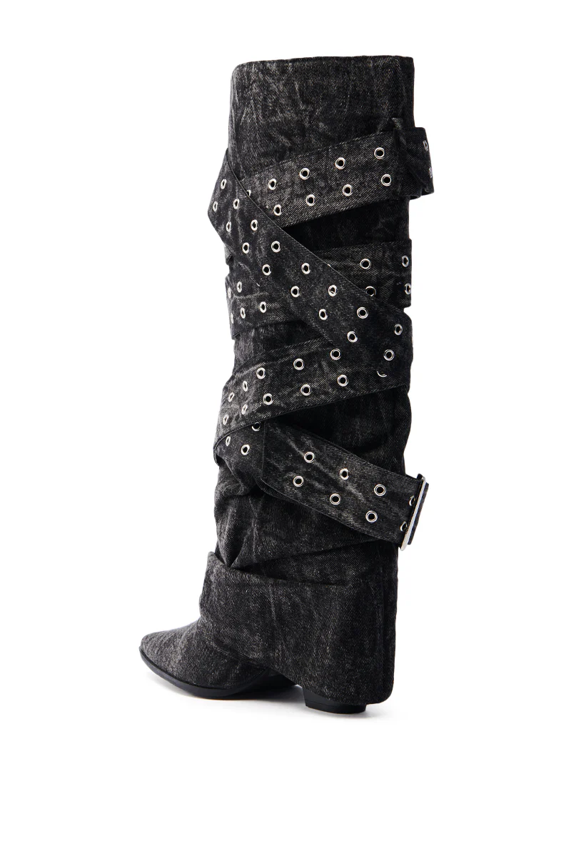 CENSORED BLACK DENIM BELTED CHUNKY BOOT - Image 9