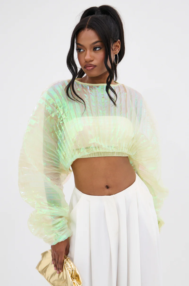CHAR PLEATED IRIDESCENT CROP TOP - Image 2
