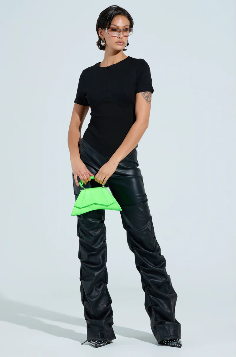 CHARLI STACKED PU JUMPSUIT IN BLACK - Image 4