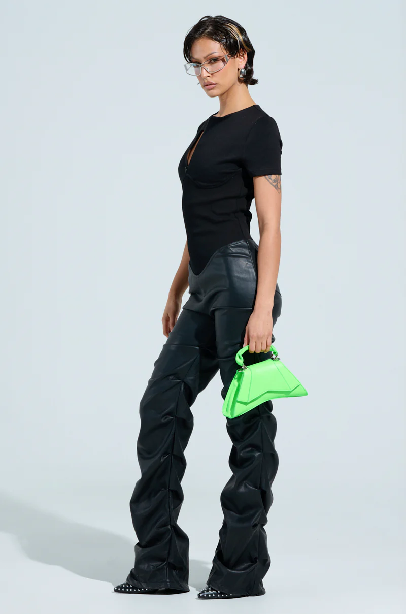 CHARLI STACKED PU JUMPSUIT IN BLACK - Image 7