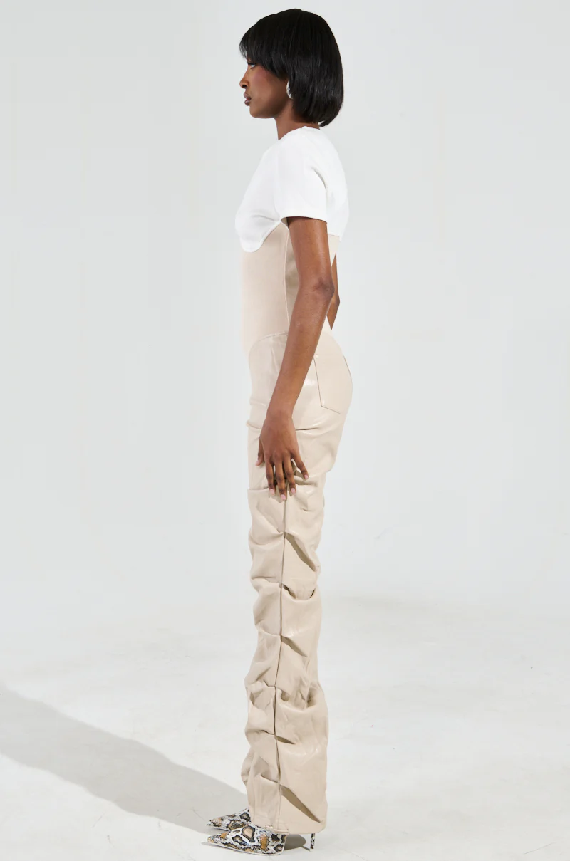 CHARLI STACKED PU JUMPSUIT IN IVORY - Image 5