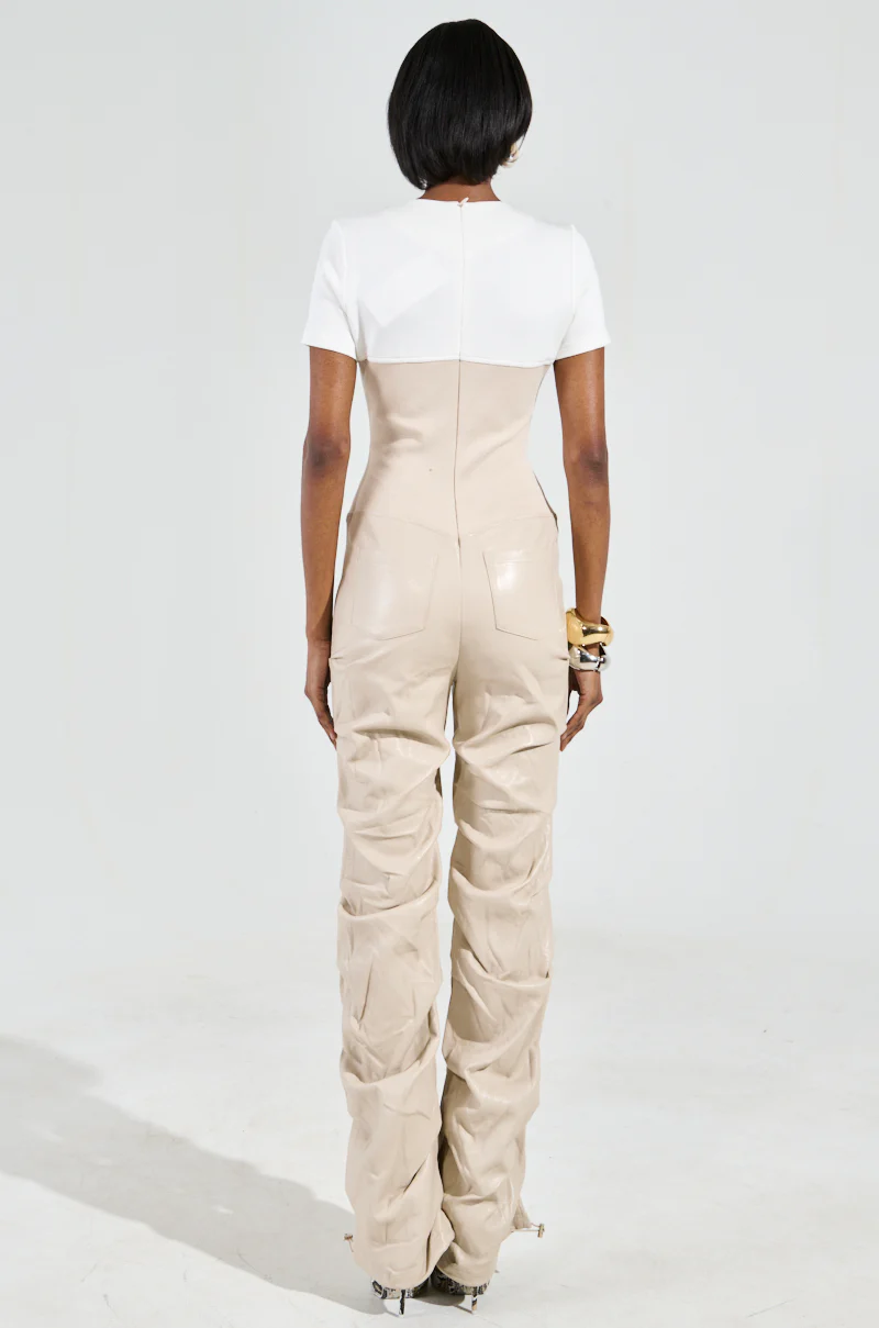 CHARLI STACKED PU JUMPSUIT IN IVORY - Image 6