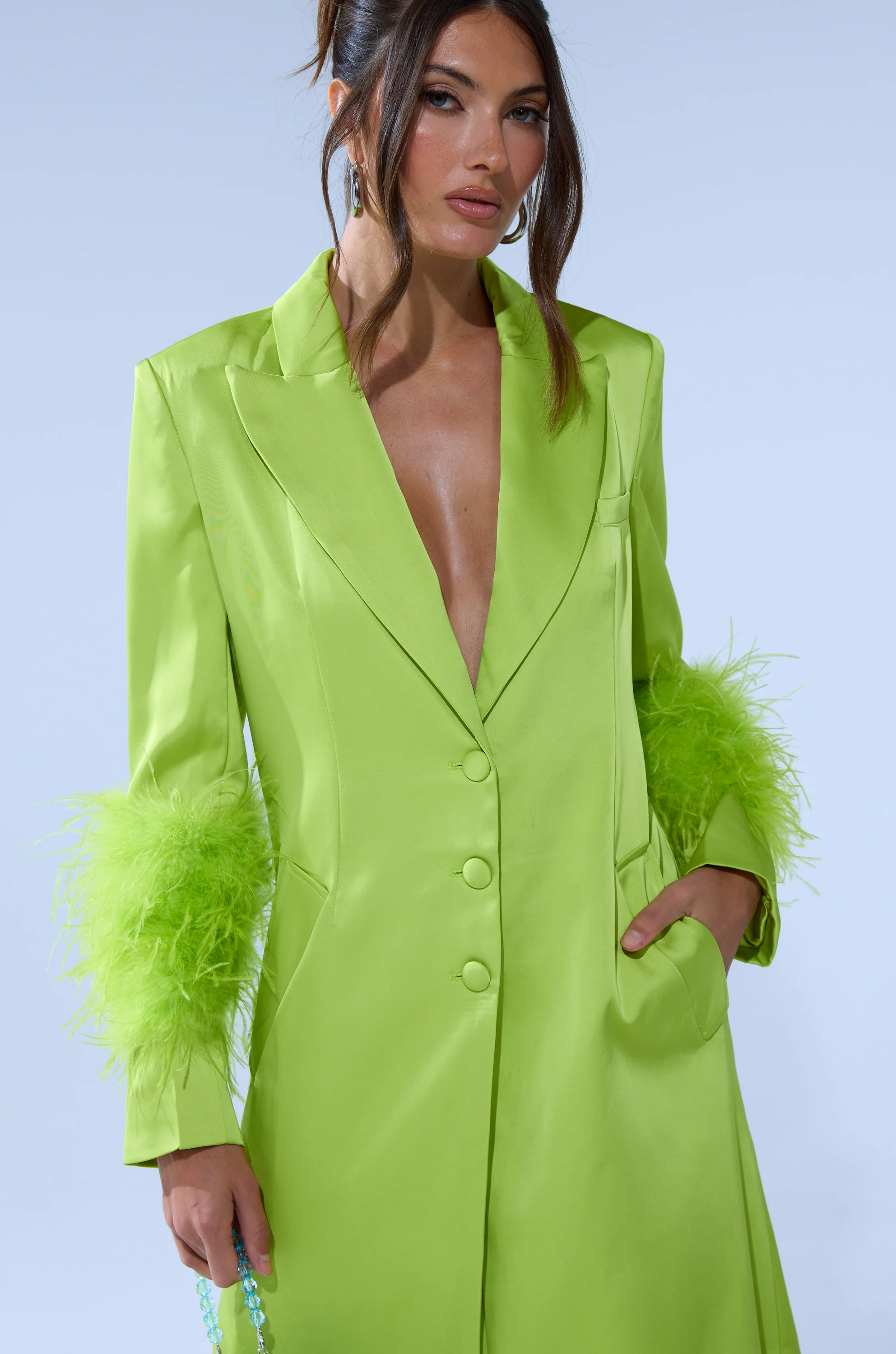CHARTREUSE FEATHER TRIM TRENCH - Image 6