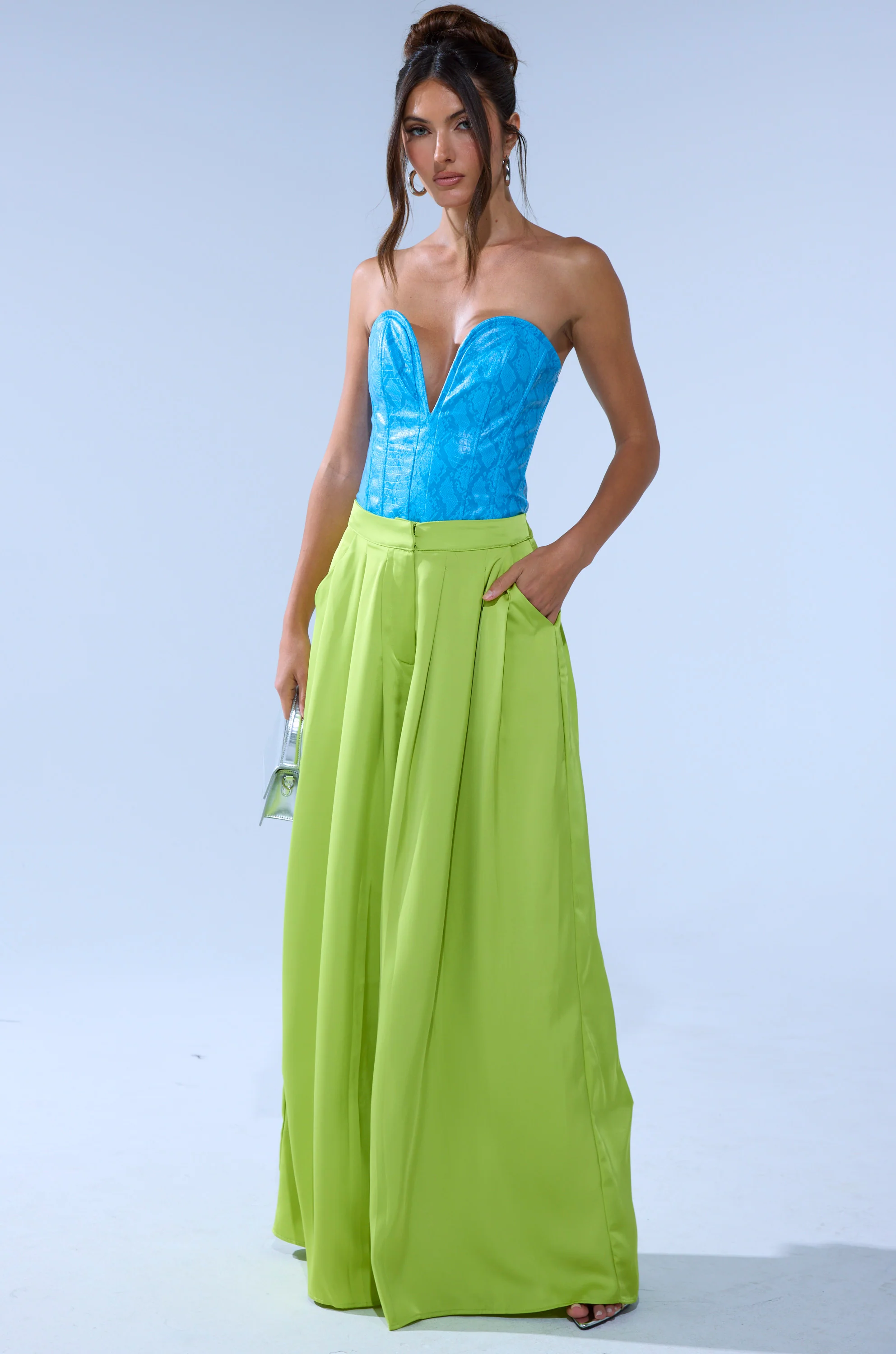 CHARTREUSE PLEATED PALAZZO PANT