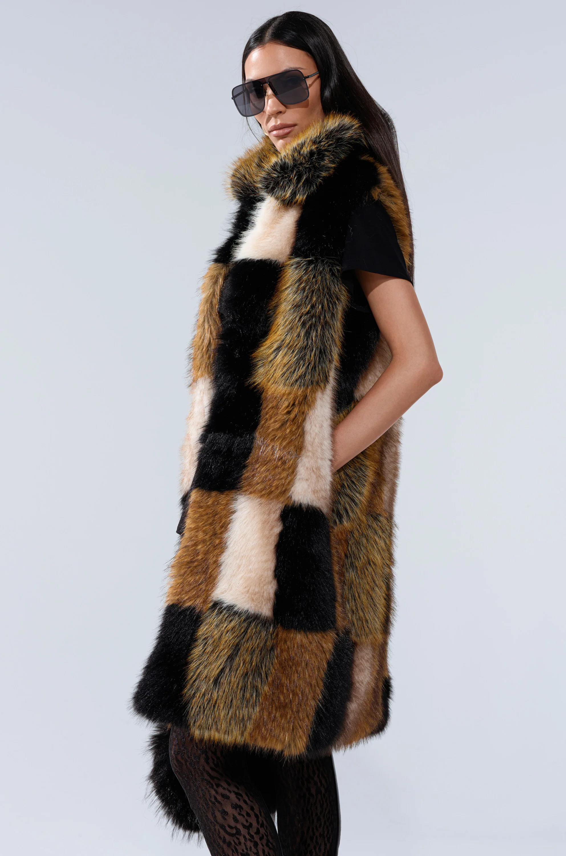 CHECKMATE FAUX FUR VEST