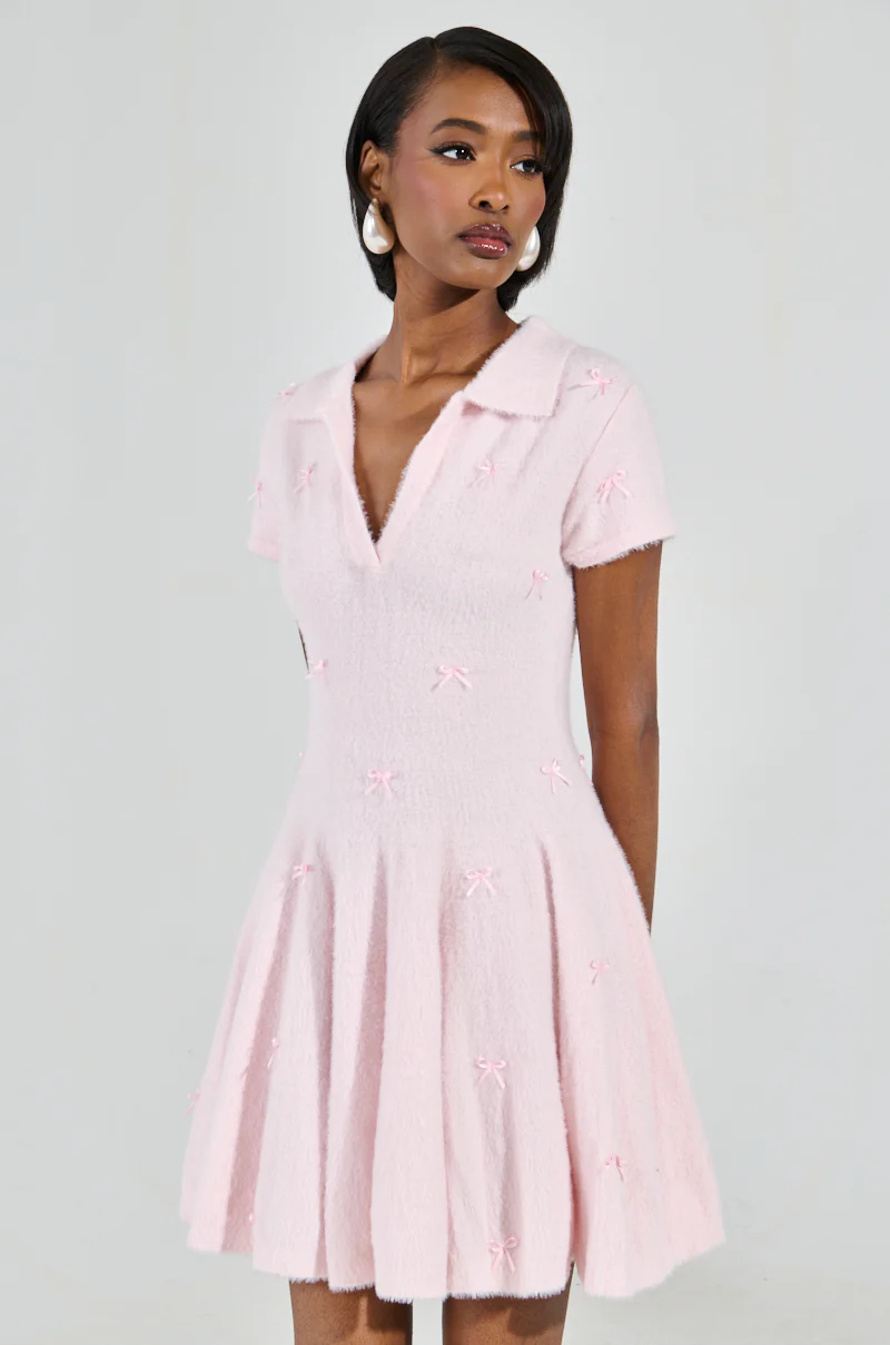 BOW DOWN GIRL MINI DRESS IN PINK - Image 3