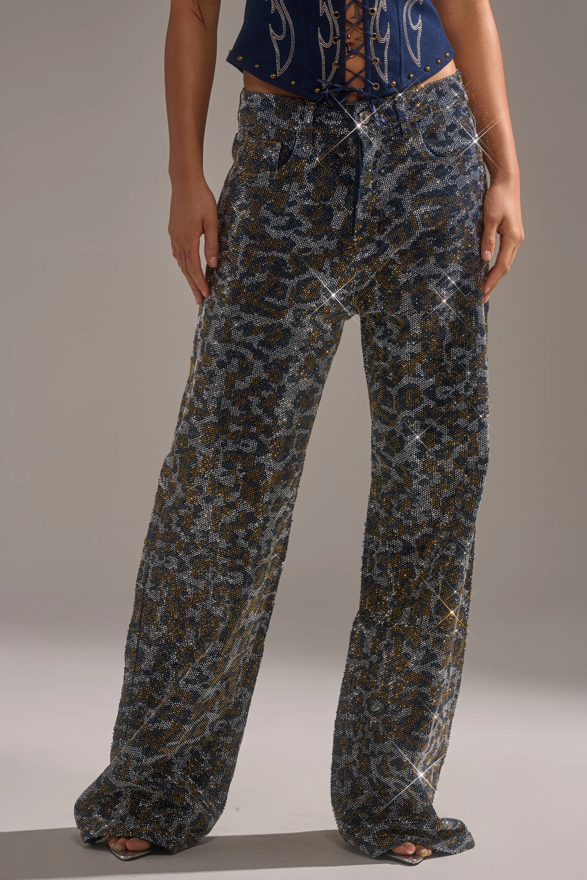 CHEETAH GIRLY RHINESTONE DENIM PANT - Image 2