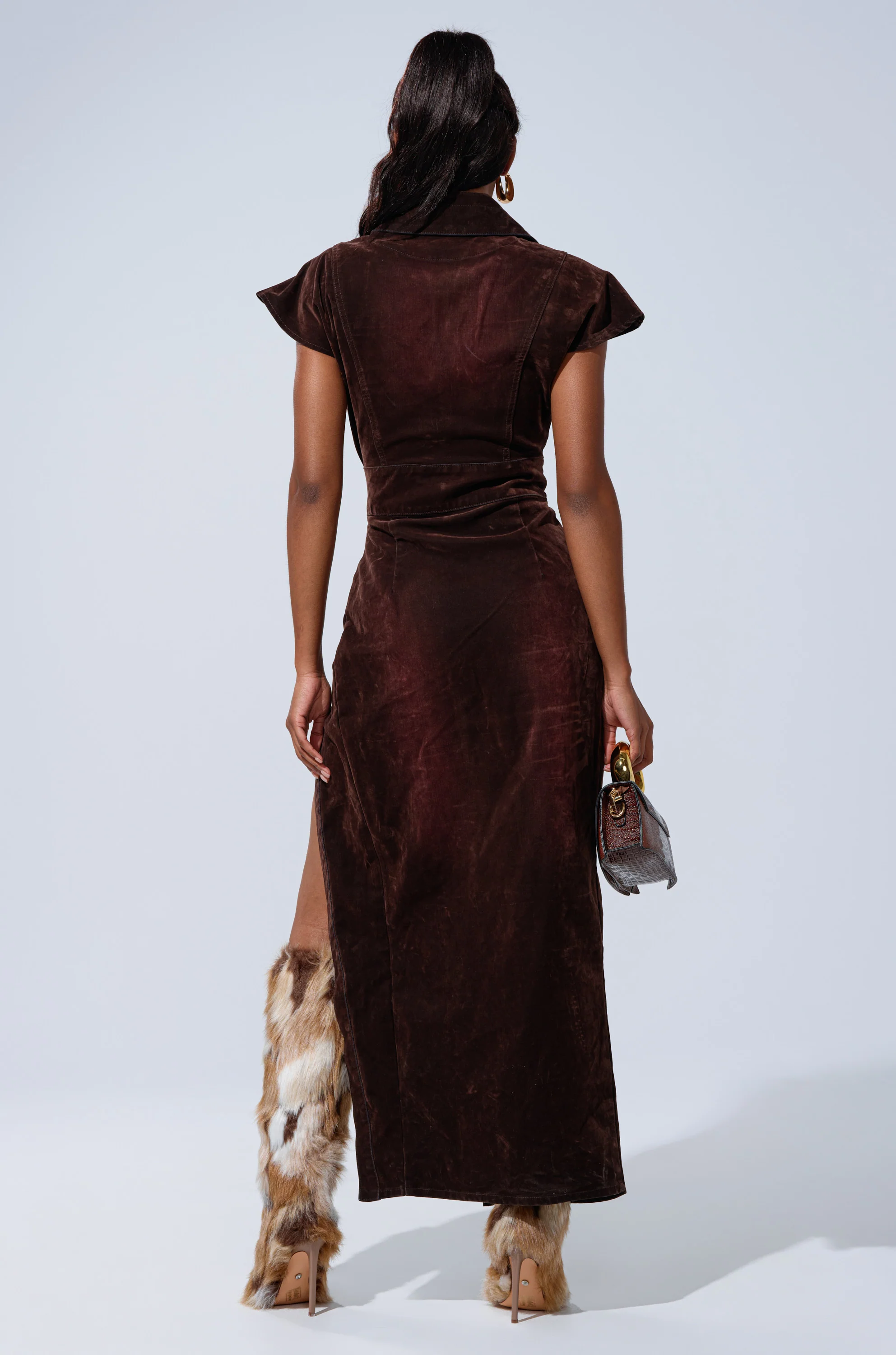 CHELSEA BUTTON DOWN MAXI DRESS IN VELVET DENIM - Image 9