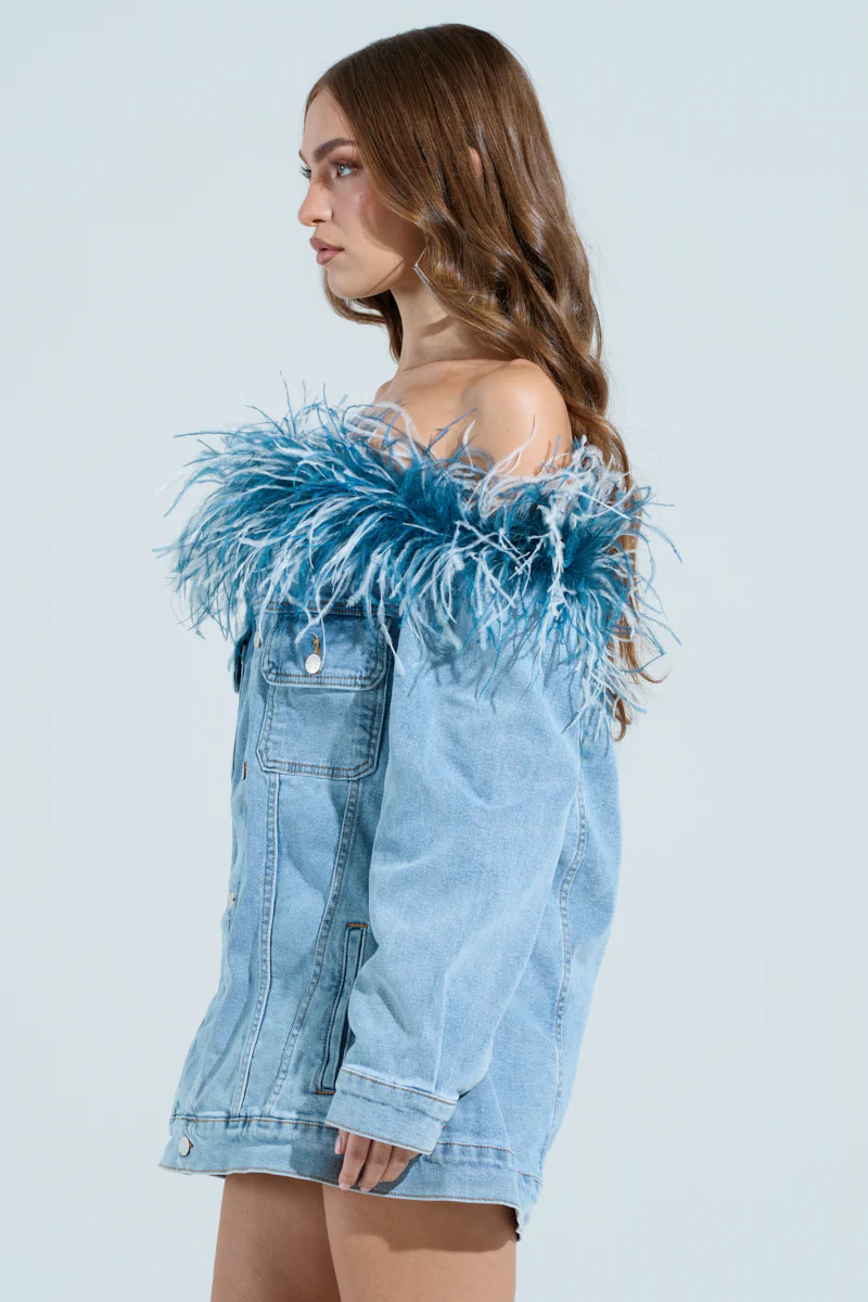 CHIC AF DENIM MINI DRESS WITH FEATHERS - Image 6
