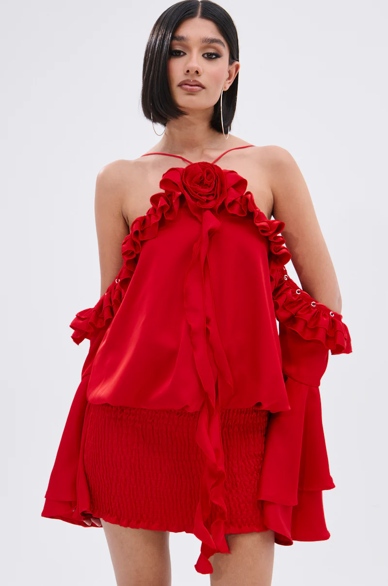 CHIC AF RUFFLE MINI DRESS IN RED - Image 2
