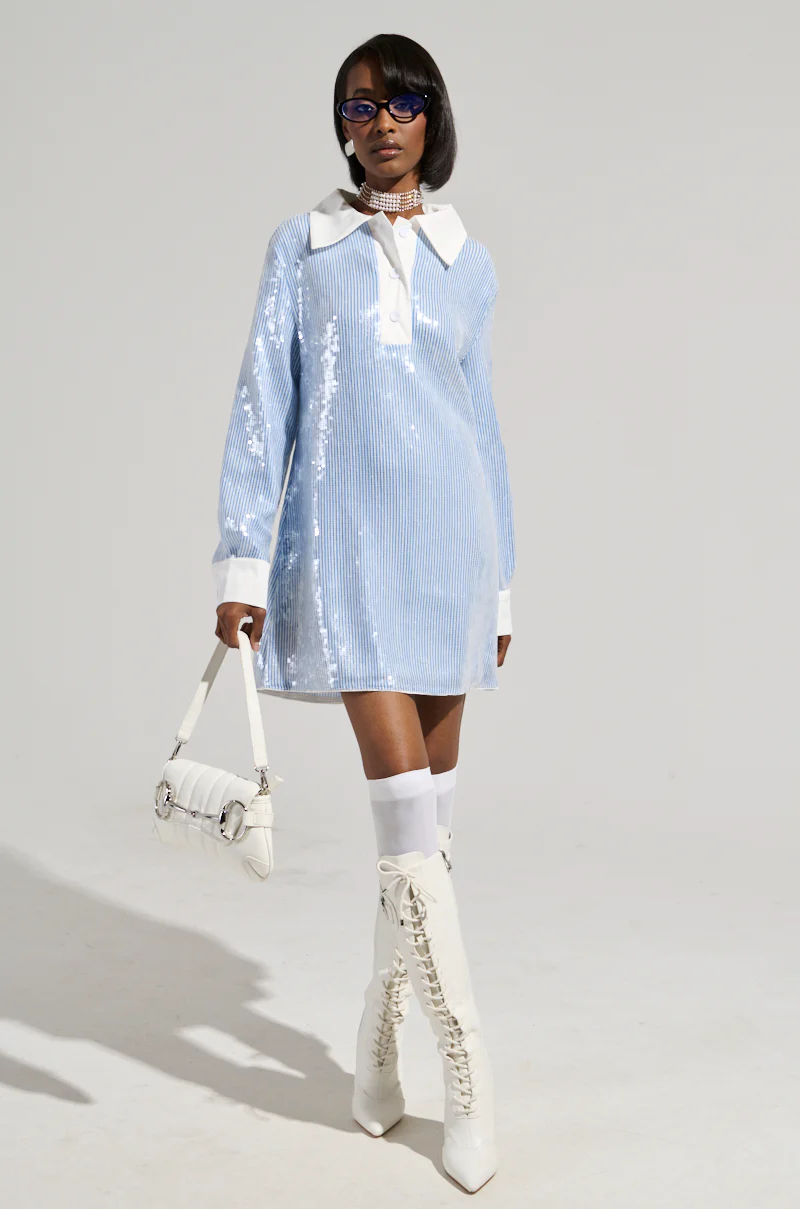 CHIC AF SEQUIN POPLIN MINI DRESS - Image 5