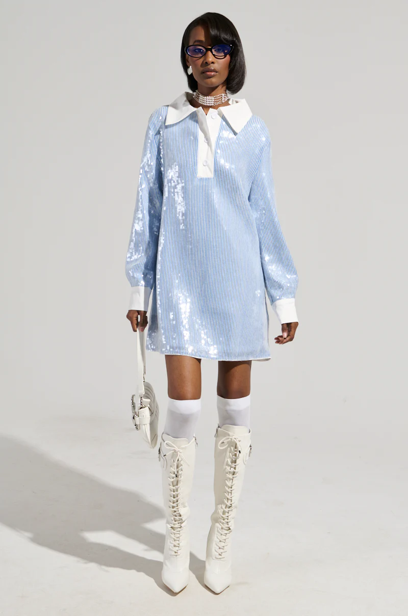 CHIC AF SEQUIN POPLIN MINI DRESS - Image 6