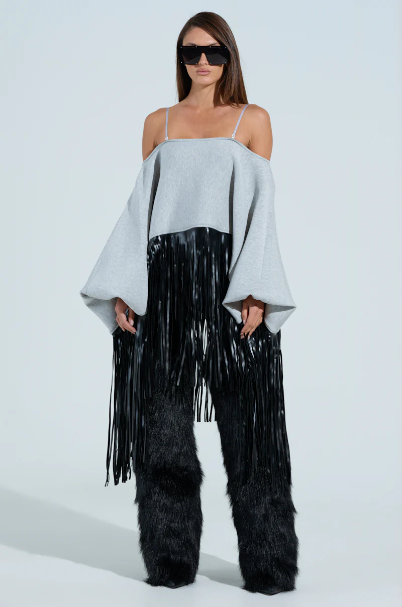CITY GIRL FAUX LEATHER FRINGE SWEATSHIRT - Image 10