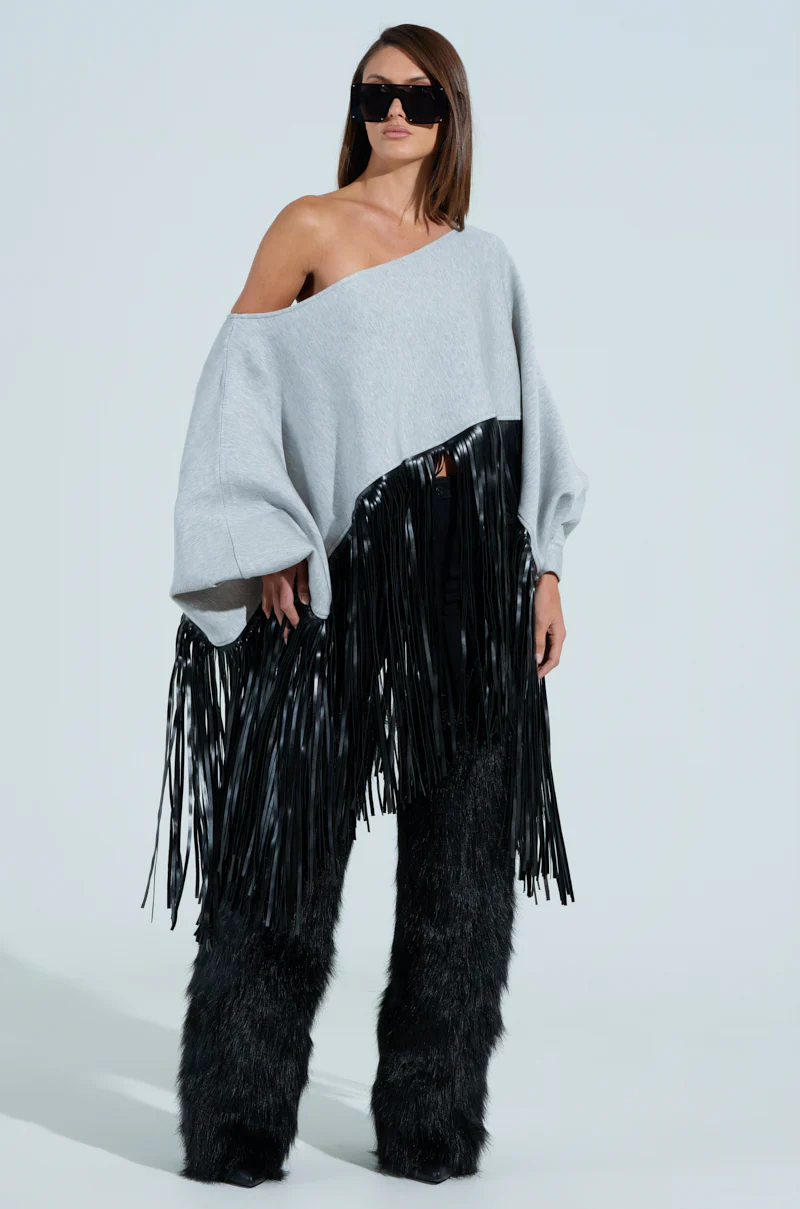 CITY GIRL FAUX LEATHER FRINGE SWEATSHIRT - Image 11