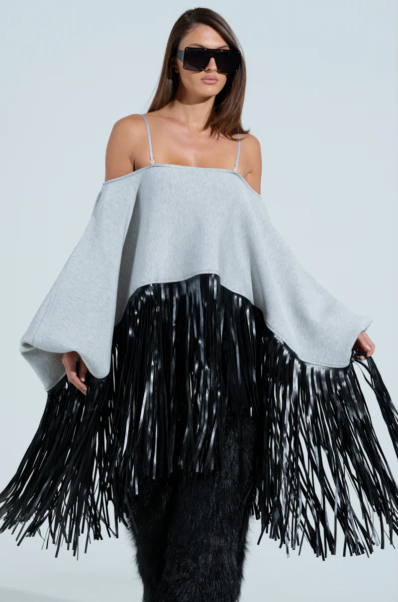 CITY GIRL FAUX LEATHER FRINGE SWEATSHIRT - Image 2
