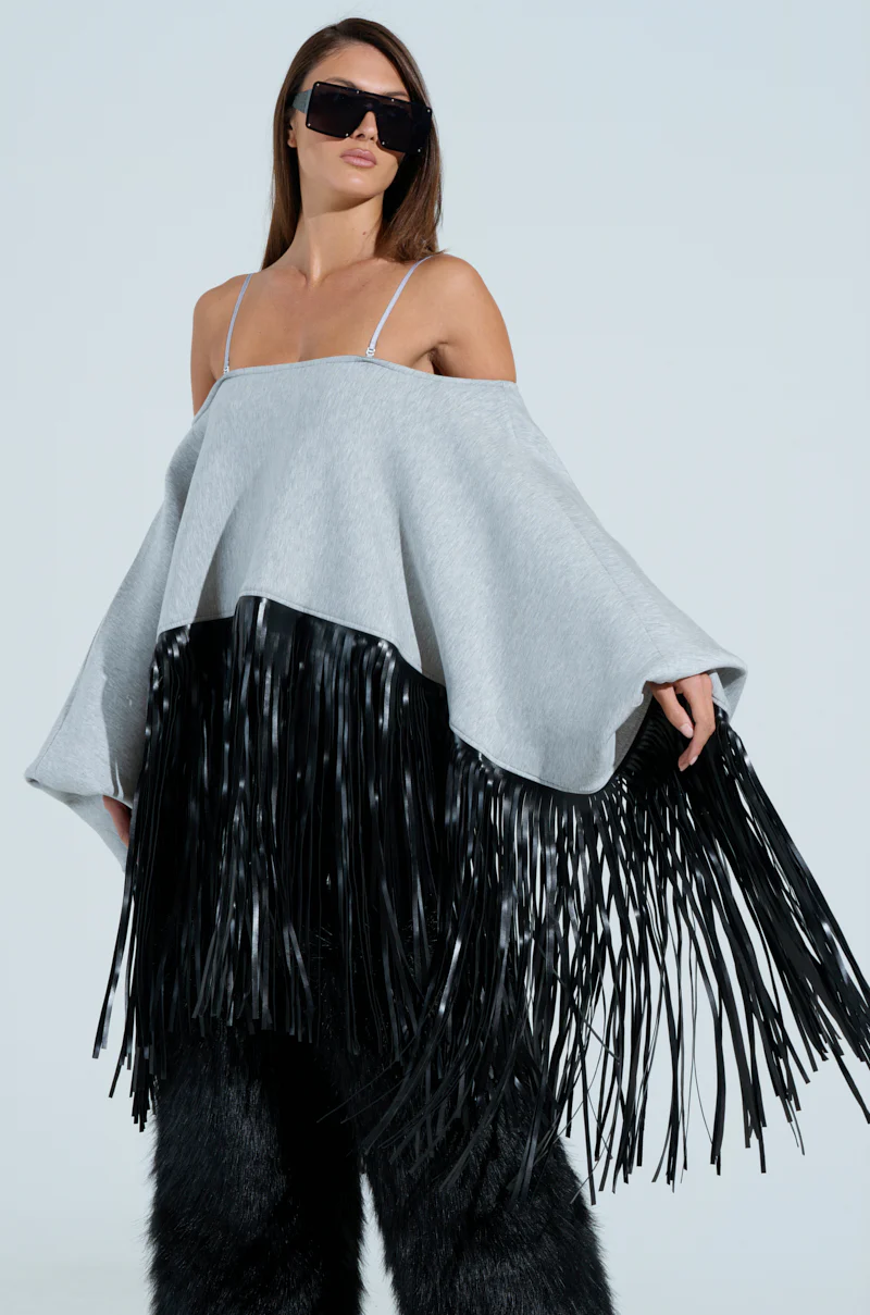 CITY GIRL FAUX LEATHER FRINGE SWEATSHIRT - Image 3